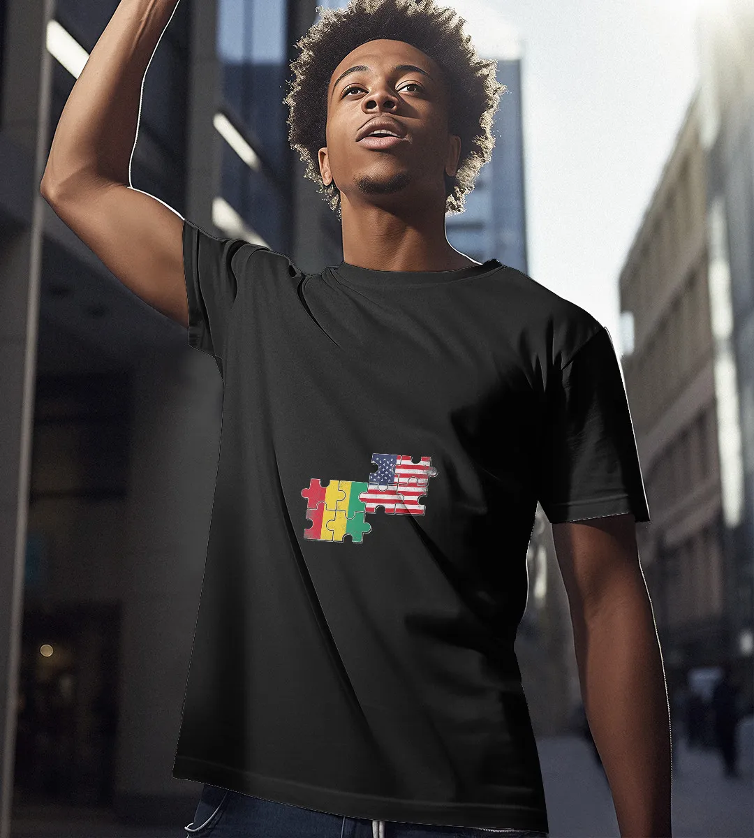 1sttheworld T-Shirt - Guinea USA Flag T-Shirt Black A35