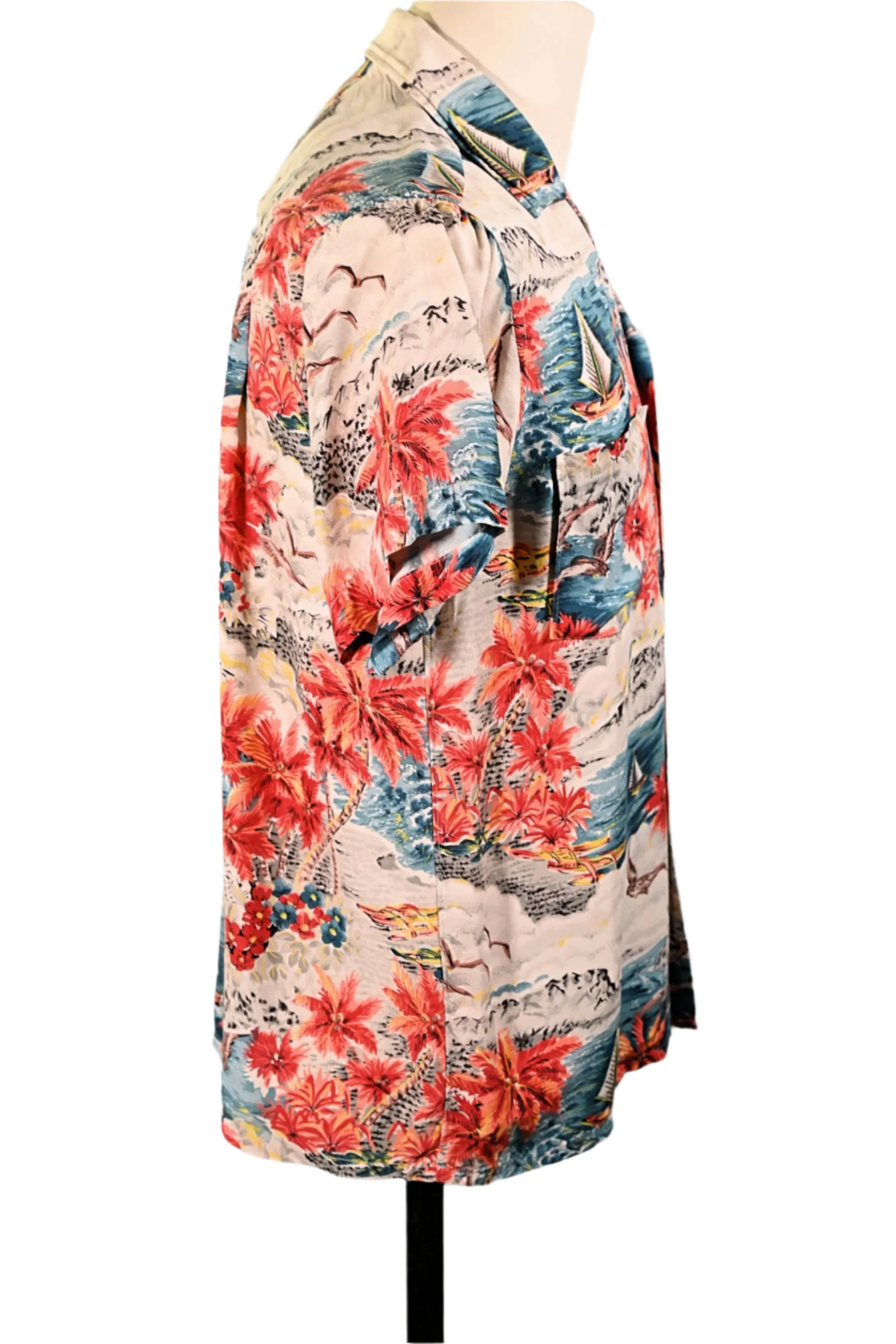 Aloha Screen Print Vintage 50s Rayon Hawaiian Shirt, Made in Japan M