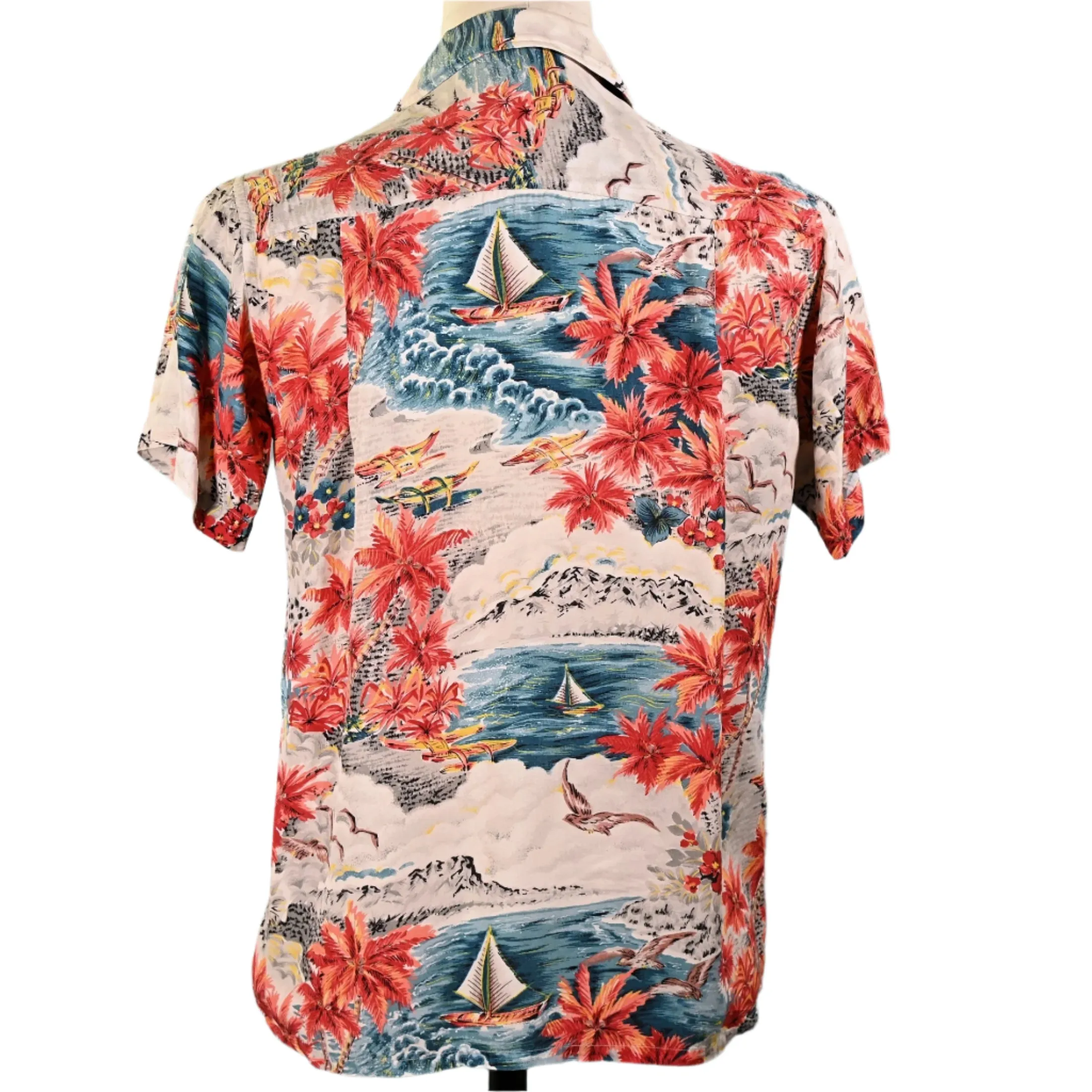 Aloha Screen Print Vintage 50s Rayon Hawaiian Shirt, Made in Japan M