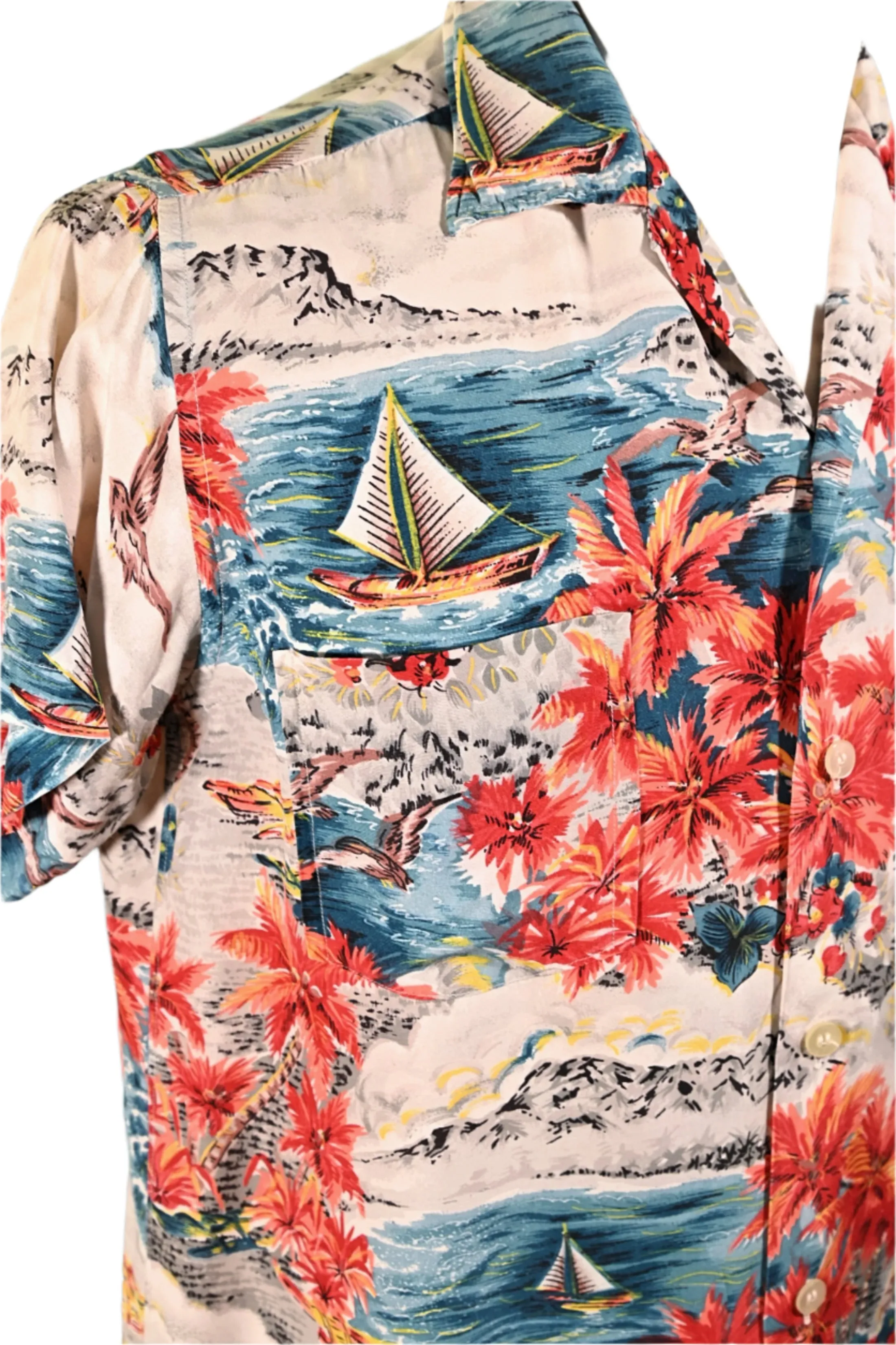 Aloha Screen Print Vintage 50s Rayon Hawaiian Shirt, Made in Japan M