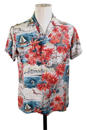 Aloha Screen Print Vintage 50s Rayon Hawaiian Shirt, Made in Japan M