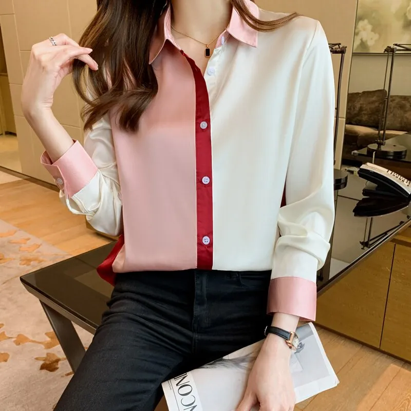 deanwangkt elegant satin shirts Fashion ladies shirts Women's Blouses Spring Autumn Long Sleeve Shirts Tops Blusas Mujer