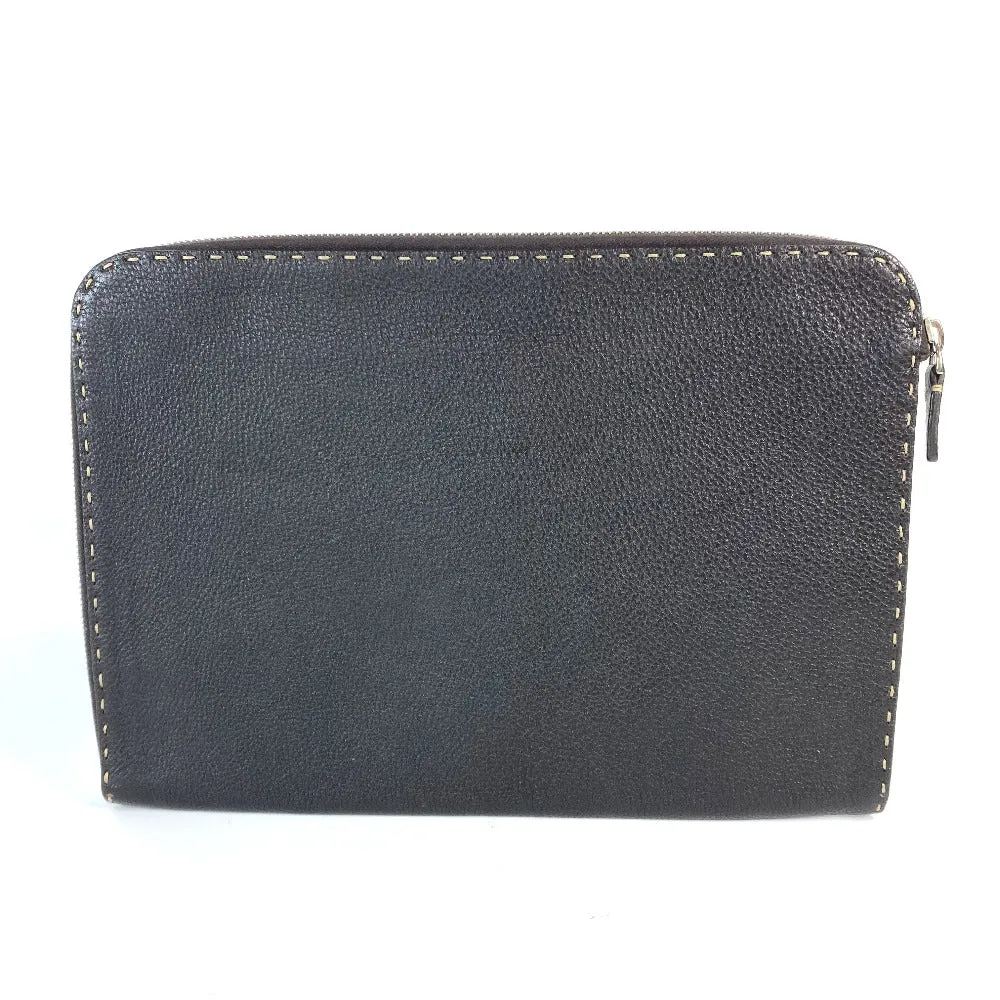 FENDI Clutch bag leather Dark brown bag pouch Celeria mens Used