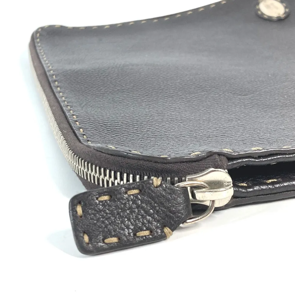 FENDI Clutch bag leather Dark brown bag pouch Celeria mens Used
