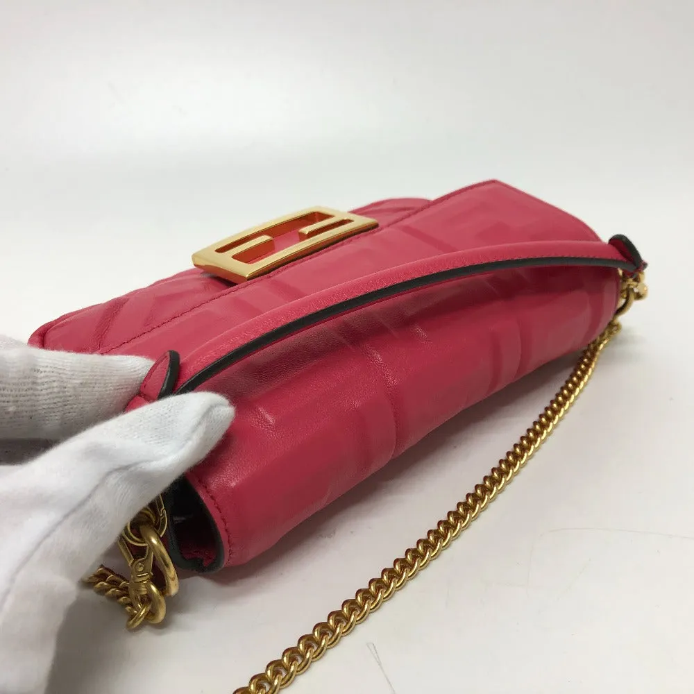 FENDI Shoulder Bag 8BS017 lambskin pink FF baguette small Women Used