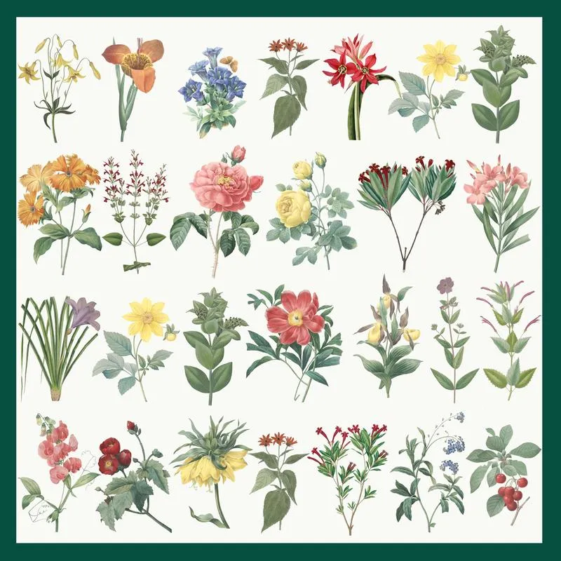 Flower Illustration Square Scarf