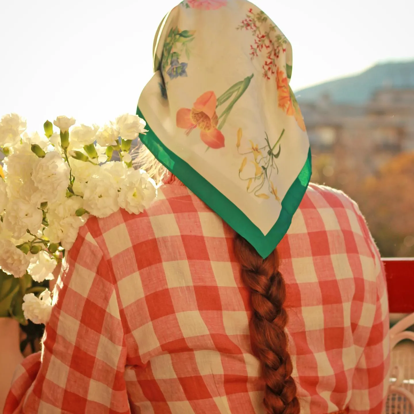 Flower Illustration Square Scarf