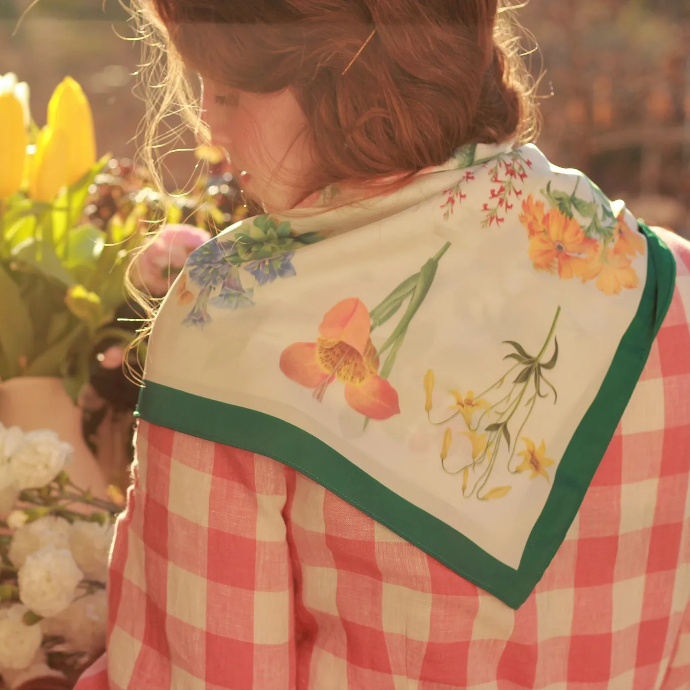Flower Illustration Square Scarf