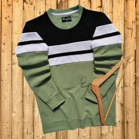 Full Sleeve T-Shirt Black White & Seb Green Stripe