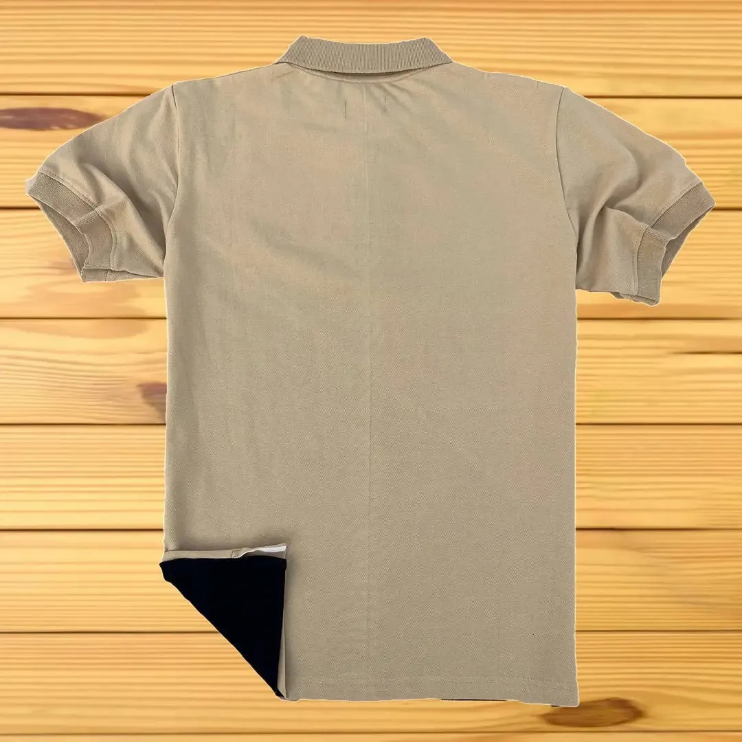 Ginger colour With Black Three Stripe Polo T-Shirt