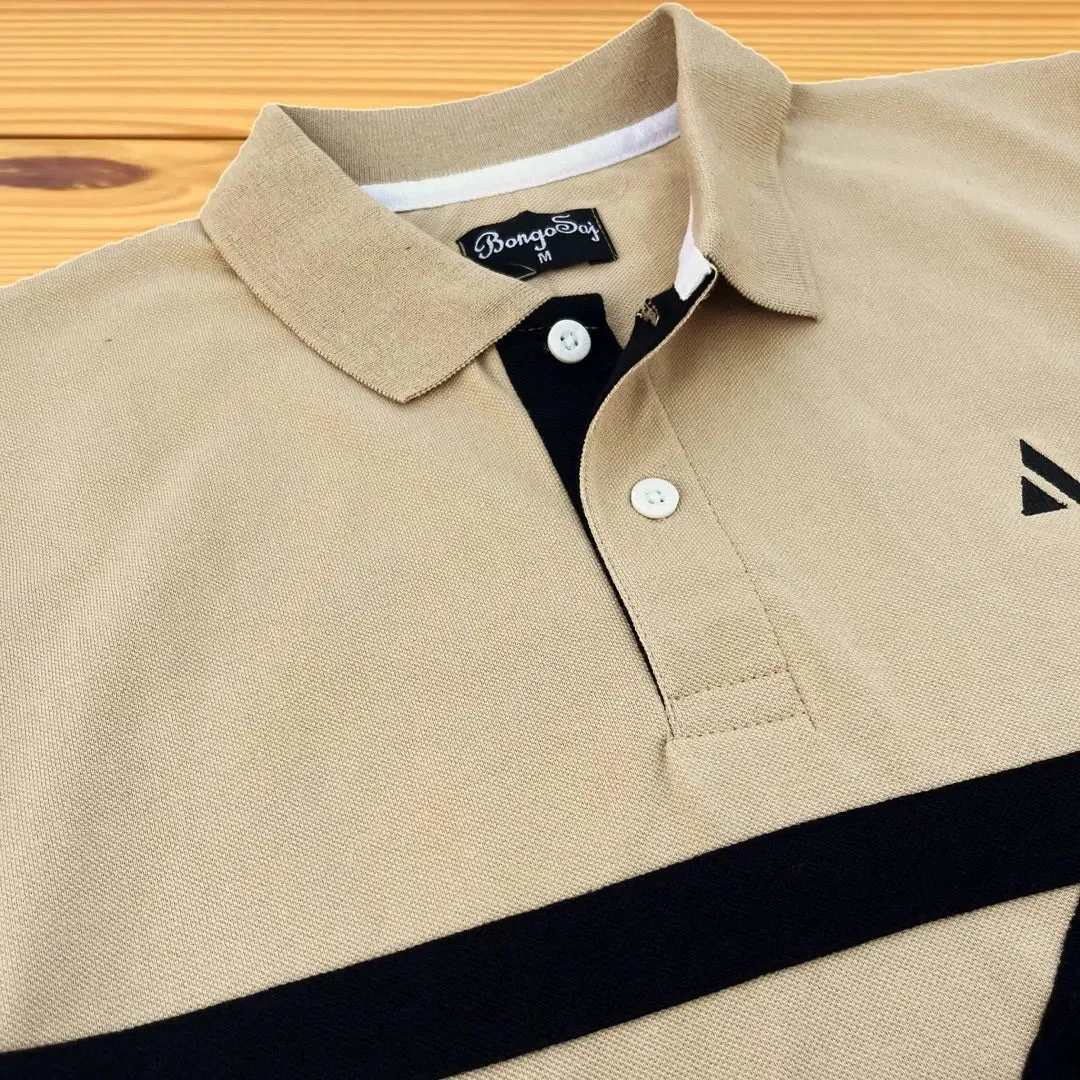 Ginger colour With Black Three Stripe Polo T-Shirt