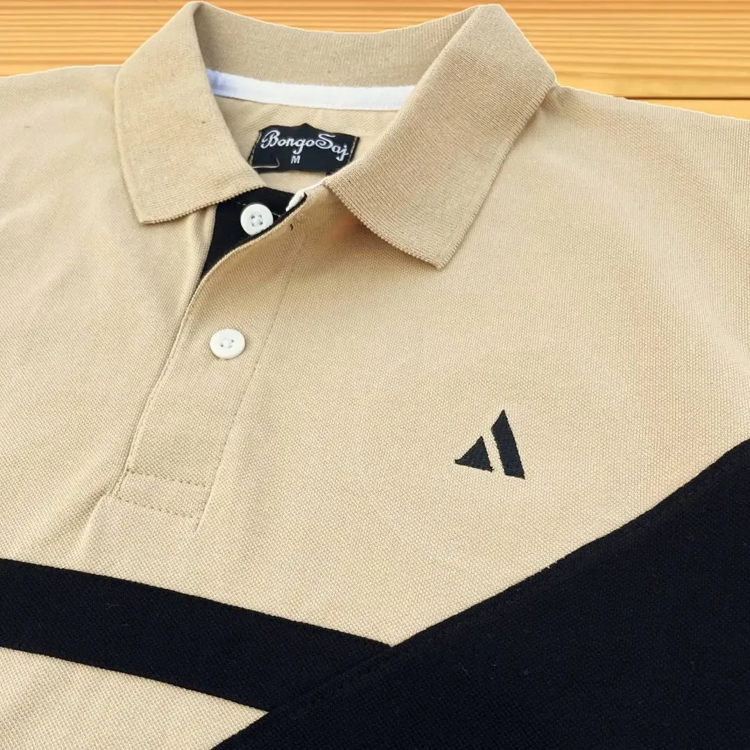 Ginger colour With Black Three Stripe Polo T-Shirt