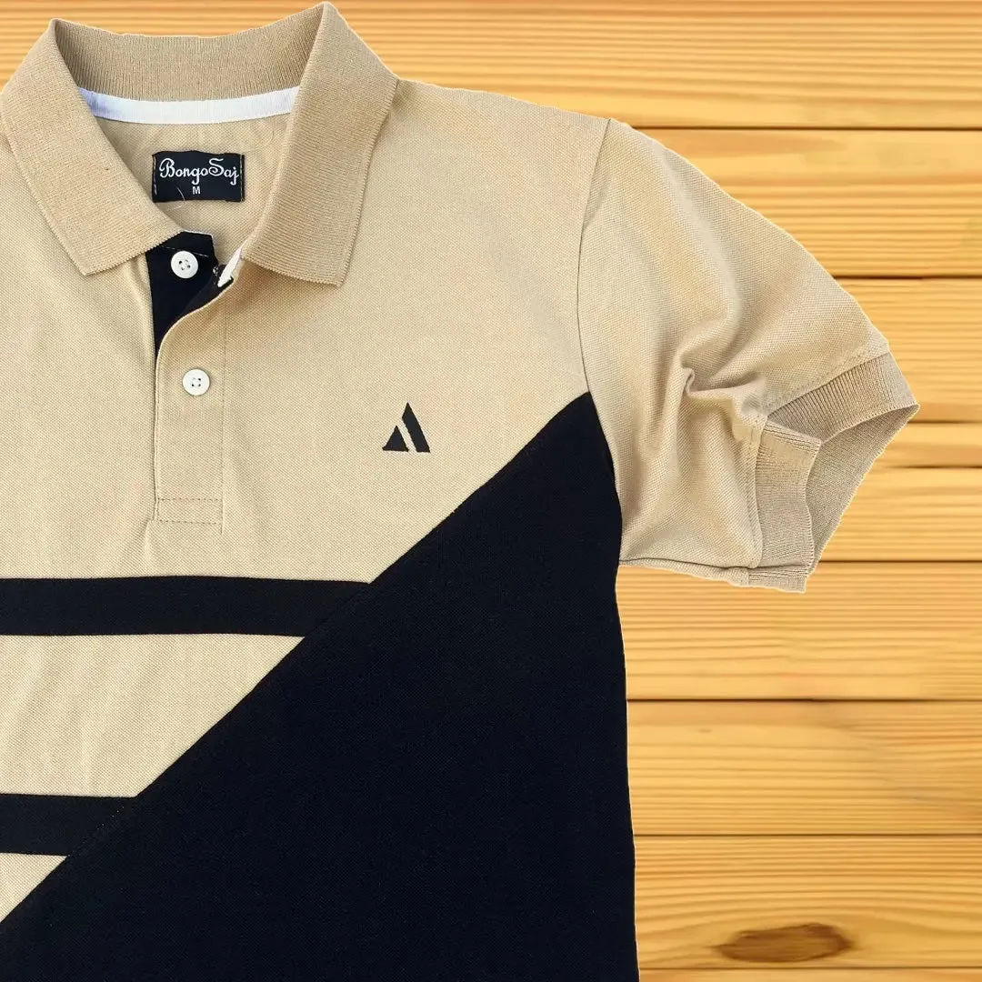 Ginger colour With Black Three Stripe Polo T-Shirt