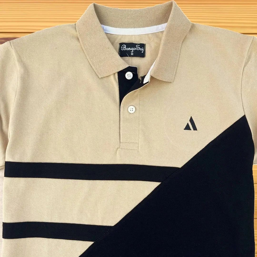 Ginger colour With Black Three Stripe Polo T-Shirt
