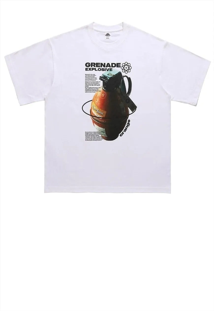 Grenade print t-shirt grunge punk tee retro slogan top black