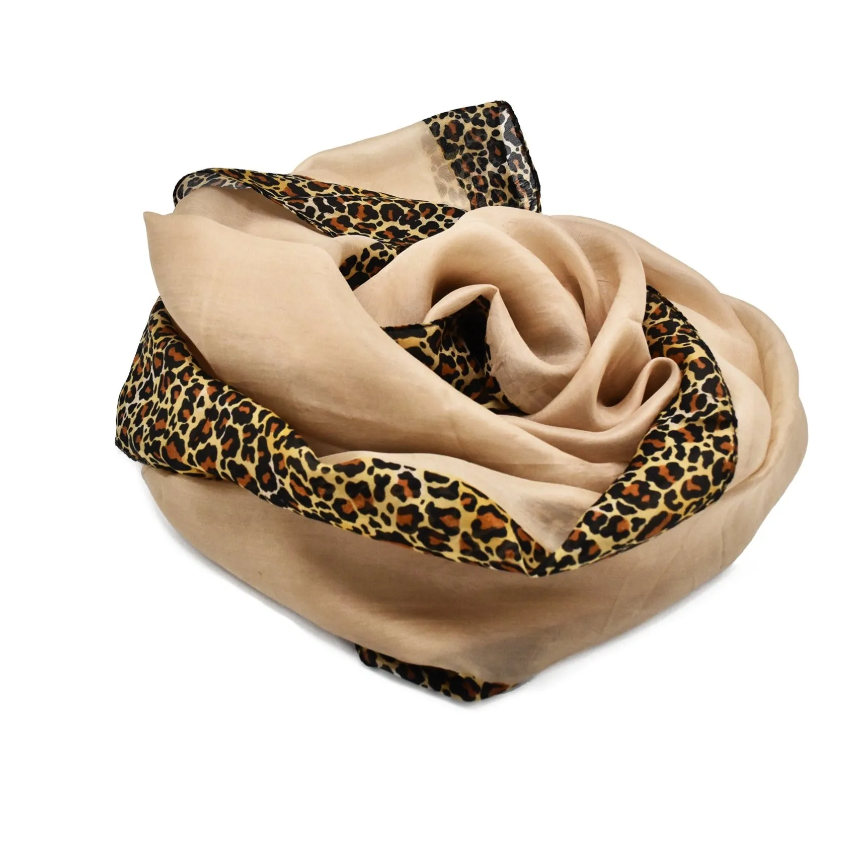 Leopard Print Border 100% Silk Scarf