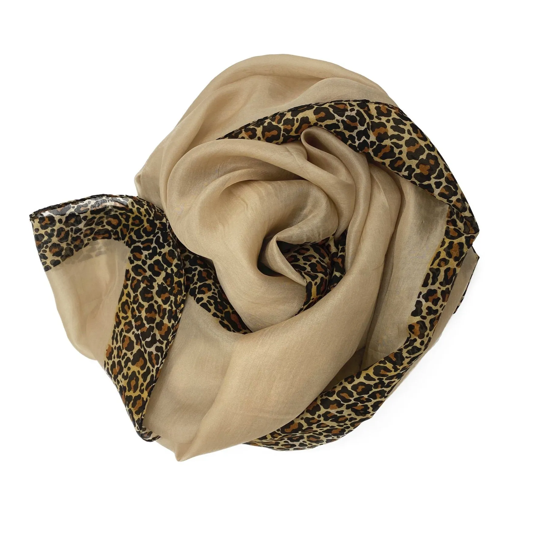 Leopard Print Border 100% Silk Scarf