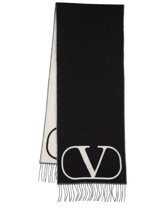 Valentino Garavani   V logo intarsia wool &amp; cashmere scarf 