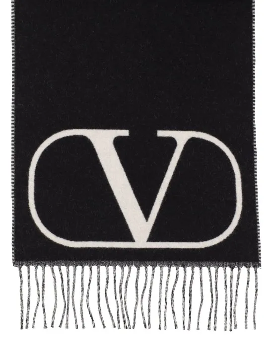 Valentino Garavani   V logo intarsia wool &amp; cashmere scarf 