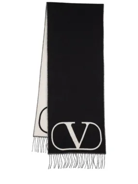 Valentino Garavani   V logo intarsia wool &amp; cashmere scarf 